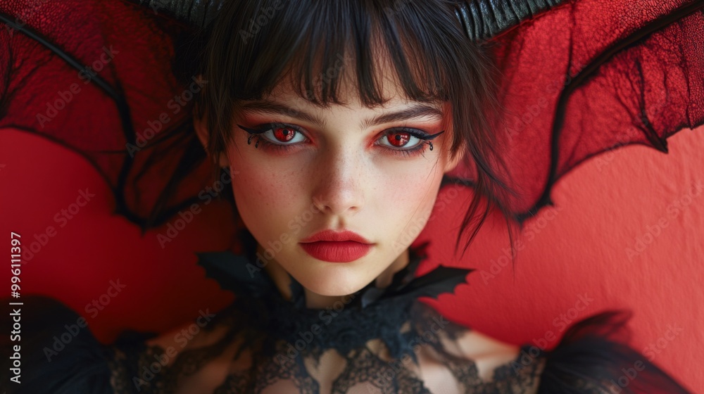 Dark Fantasy Demon Cosplay with Horns and Gothic Aesthetic in Red and Black