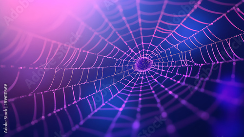 floating glowing spider web with neon threads creates mesmerizing visual effect, showcasing intricate patterns and vibrant colors that evoke sense of wonder and beauty