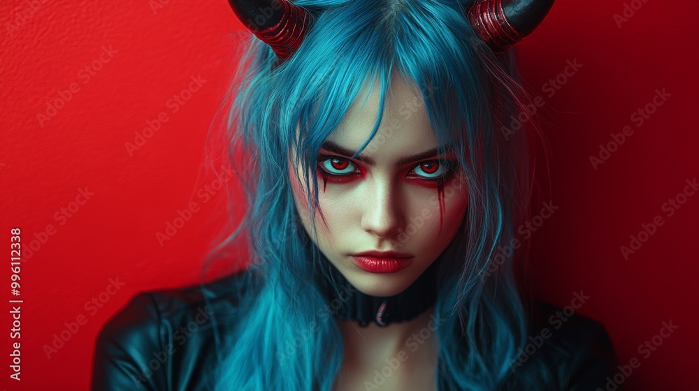 Dark Fantasy Demon Cosplay with Horns and Gothic Aesthetic in Red and Black Dark Fantasy Demon Cosplay with Horns and Gothic Aesthetic in Red and Black