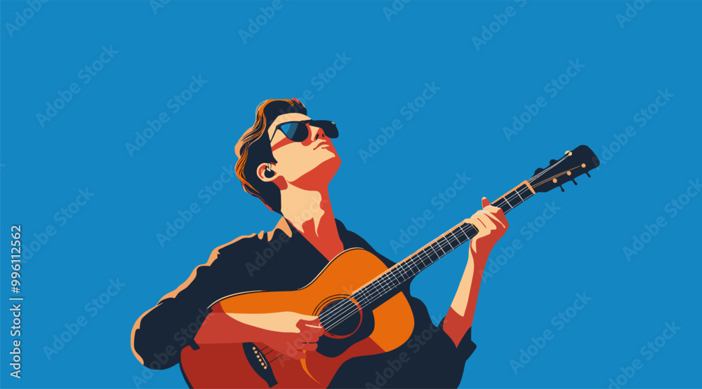 Obraz premium vector man with guitar on background sky .Generative AI
