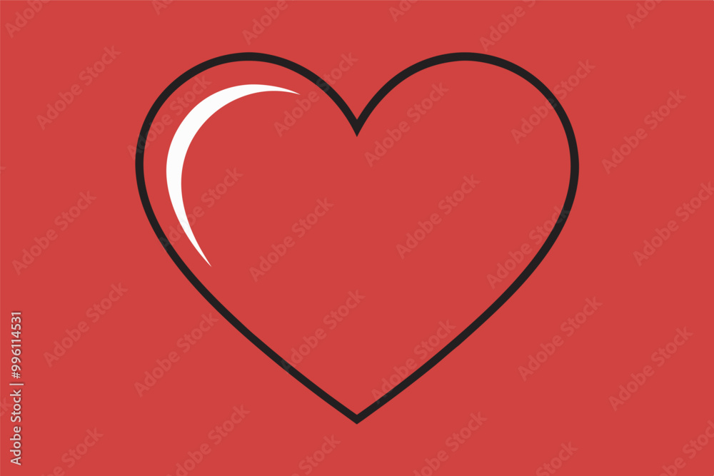 Image: large heart on red background with black outline & white center. Varies between red & pink, giving a two-toned effect. Illusion of depth due to black outline. Image: large heart on red background with black outline & white center. Varies between red & pink, giving a two-toned effect. Illusion of depth due to black outline.