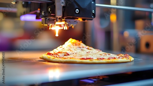 Close-up View of 3D Printer Fabricating Slice of Pizza,Future of Food Production photo