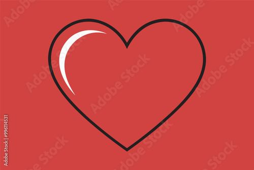 Image: large heart on red background with black outline & white center. Varies between red & pink, giving a two-toned effect. Illusion of depth due to black outline.