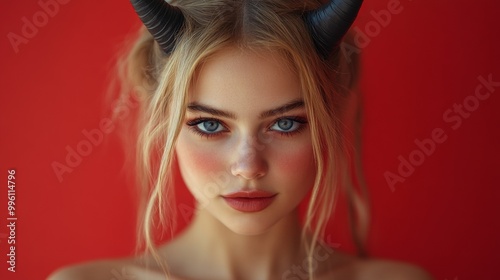 Dark Fantasy Demon Cosplay with Horns and Gothic Aesthetic in Red and Black