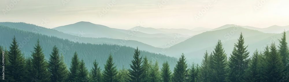 Fototapeta premium Drone view of vast afforestation efforts, planting patterns, flat design illustration