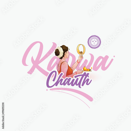 Beautiful illustration of women with typography for Karwa chauth pooja, Festival of India