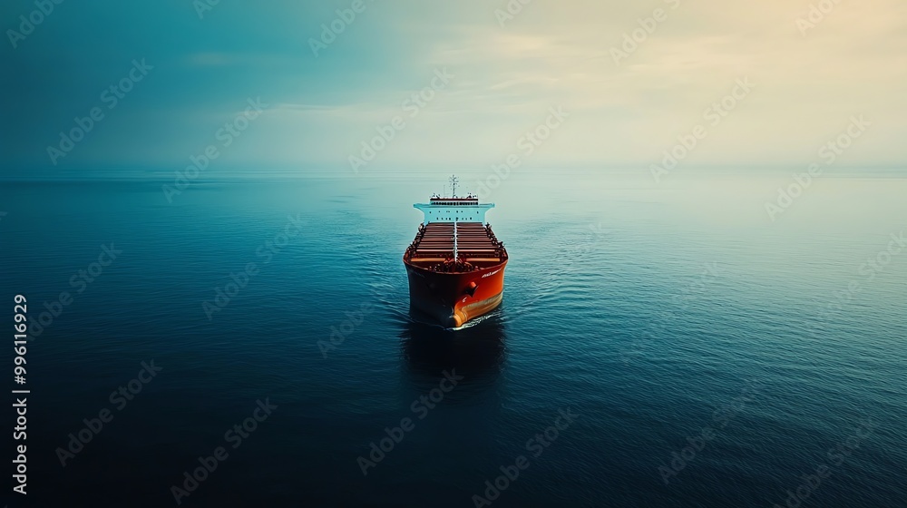 Naklejka premium An aerial view of a container ship sailing on the ocean.