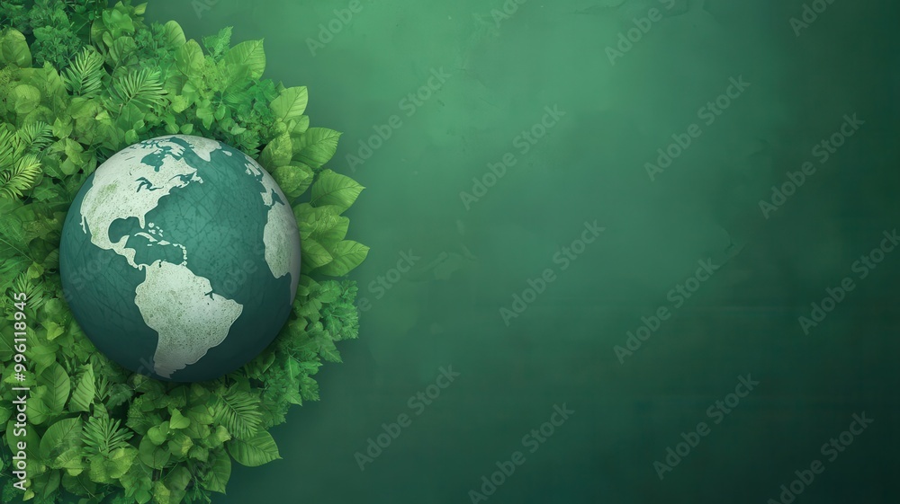 Earth covered in green trees, global afforestation vision, flat design illustration