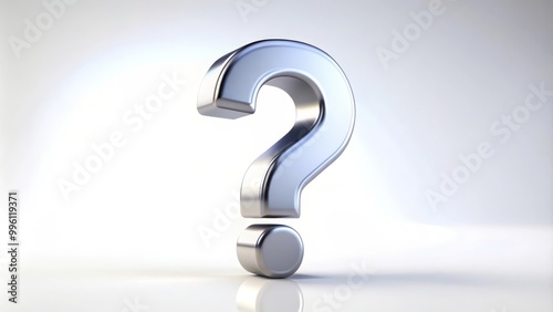 Big metallic question mark is standing on a white background