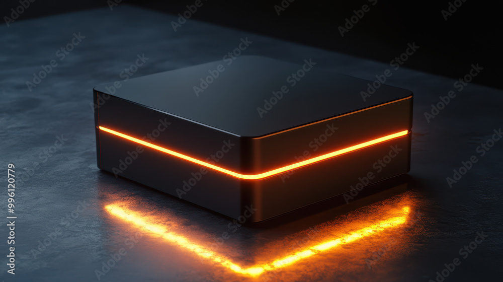 sleek, modern storage box emits glowing orange light beams, creating striking visual effect on dark surface. design combines functionality with eye catching aesthetic sleek, modern storage box emits glowing orange light beams, creating striking visual effect on dark surface. design combines functionality with eye catching aesthetic