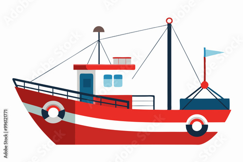 Fishing boat silhouette color vector illustration.