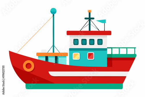 Fishing boat silhouette color vector illustration.