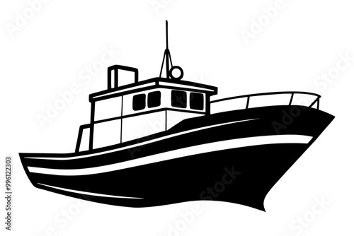 Fishing vessel riverboat silhouette. cargo ship, cruise ship or boat vector illustration.