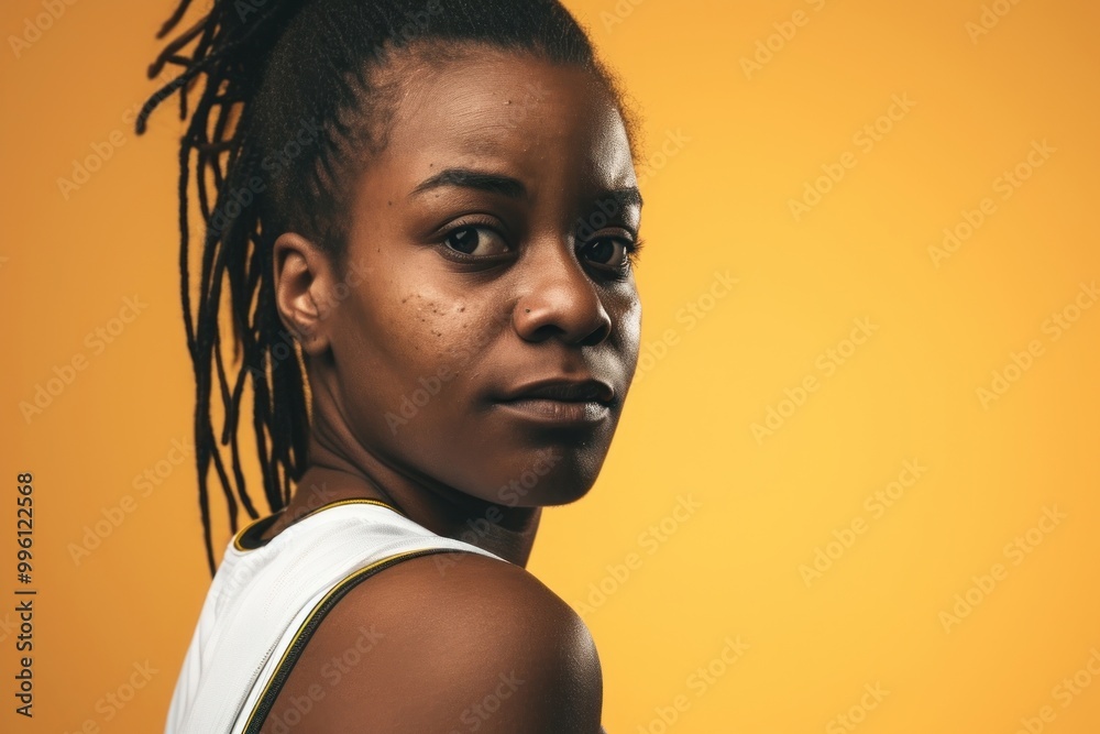 Obraz premium African American basketball player woman face portrait photography contemplation.