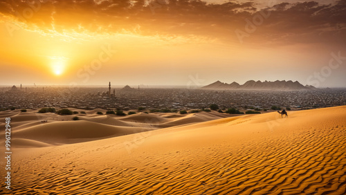 Fototapeta Naklejka Na Ścianę i Meble -  Sunset over sand dunes in the Middle East