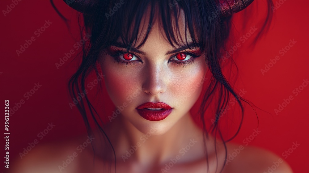 Dark Fantasy Demon Cosplay with Horns and Gothic Aesthetic in Red and Black Dark Fantasy Demon Cosplay with Horns and Gothic Aesthetic in Red and Black
