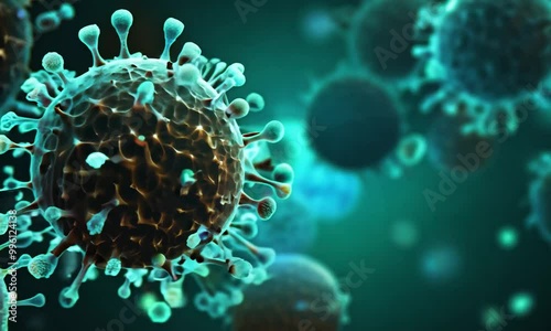 Microscopic view of microorganisms and viruses in motion