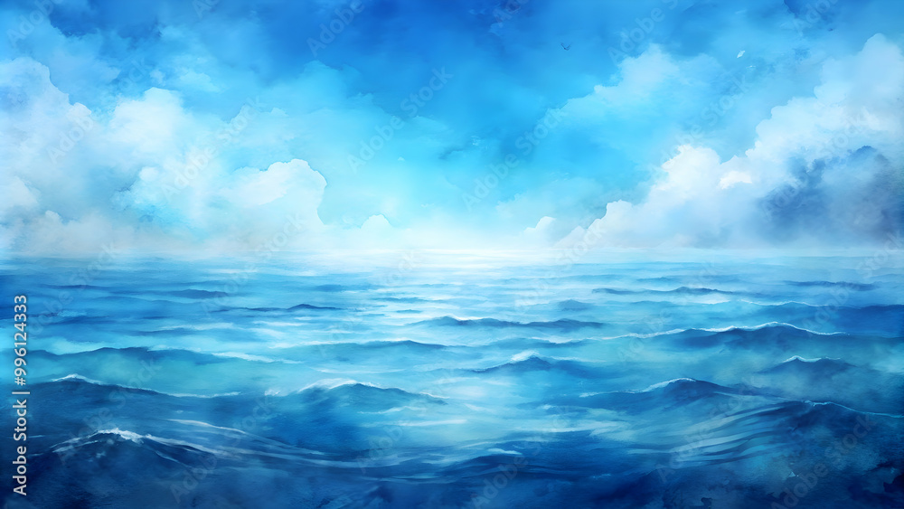 Naklejka premium Abstract watercolor blue sea background, watercolor, abstract, blue, sea, background, ocean, artistic, texture, vibrant