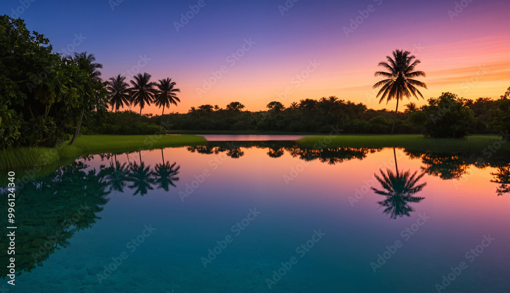 Obraz premium Serene Sunset Over Palm Trees