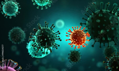 Microscopic view of microorganisms and viruses in motion