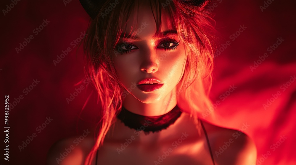 Dark Fantasy Demon Cosplay with Horns and Gothic Aesthetic in Red and Black Dark Fantasy Demon Cosplay with Horns and Gothic Aesthetic in Red and Black