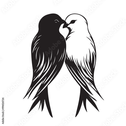Loving couple of pigeon design logo illustration stock vector isolated on white background.