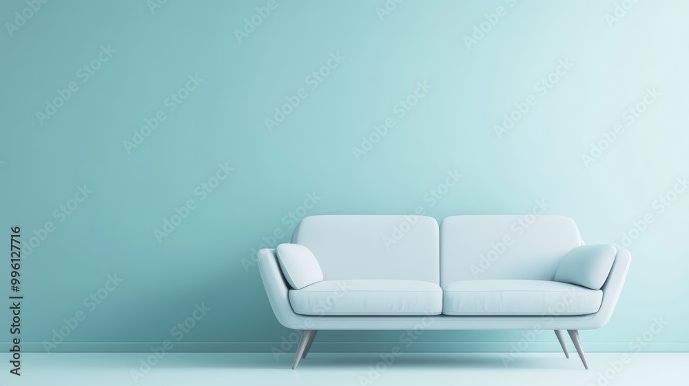 minimalist sofa against soft pastel blue background creates serene and inviting atmosphere. This stylish piece enhances modern decor with its clean lines and calming color minimalist sofa against soft pastel blue background creates serene and inviting atmosphere. This stylish piece enhances modern decor with its clean lines and calming color
