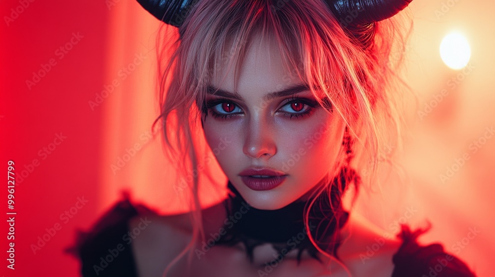 Dark Fantasy Demon Cosplay with Horns and Gothic Aesthetic in Red and Black Dark Fantasy Demon Cosplay with Horns and Gothic Aesthetic in Red and Black