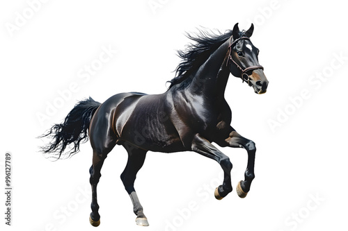 Black horse running gallop isolated on transparent background