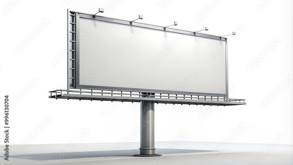 Obraz premium Billboard is displaying a white ad space with spotlights on the top