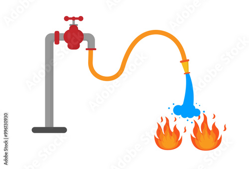 vector water from the faucet sprays onto the fire