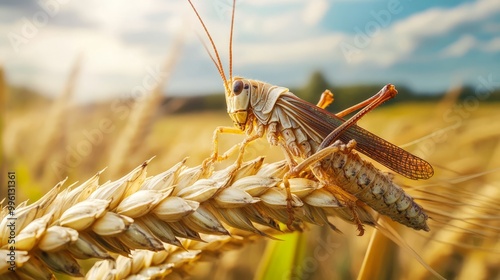 The invasion of locusts in wheat fields not only leads to the destruction of crops but also poses a grave threat to the stability of agricultural ecosystems. photo