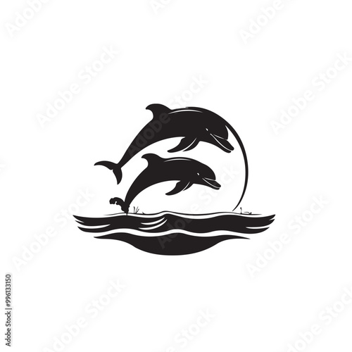 Dolphins Play Stock Illustrations. silhouette of a dolphin Play isolated on white background.