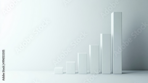 rising bar chart on plain white background symbolizes growth and progress in various fields. This minimalist design emphasizes clarity and focus on upward trend