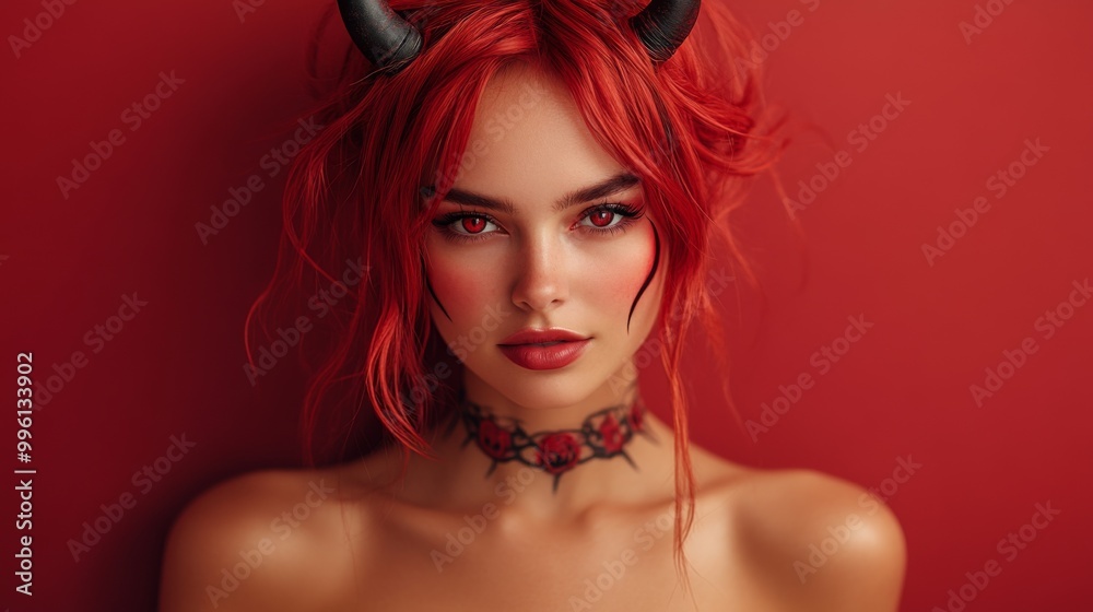 Dark Fantasy Demon Cosplay with Horns and Gothic Aesthetic in Red and Black Dark Fantasy Demon Cosplay with Horns and Gothic Aesthetic in Red and Black