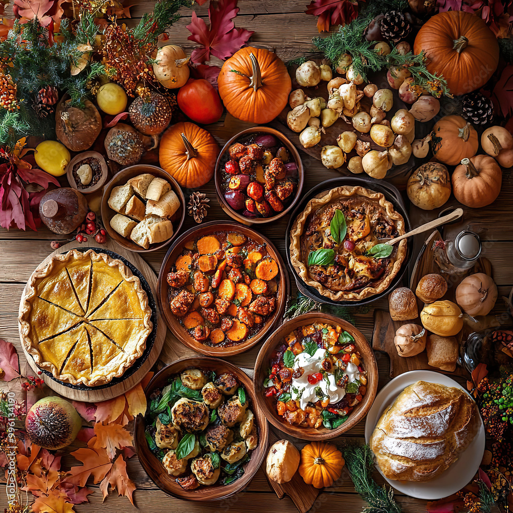 Festive Autumn Table with Seasonal Dishes