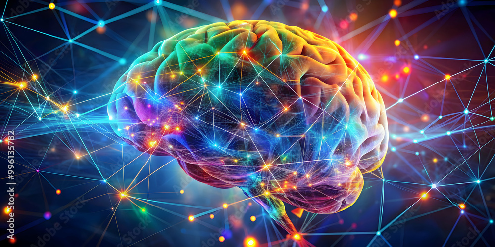 Abstract digital brain art depicting colorful neural connections and patterns, technology, digital, brain Abstract digital brain art depicting colorful neural connections and patterns, technology, digital, brain