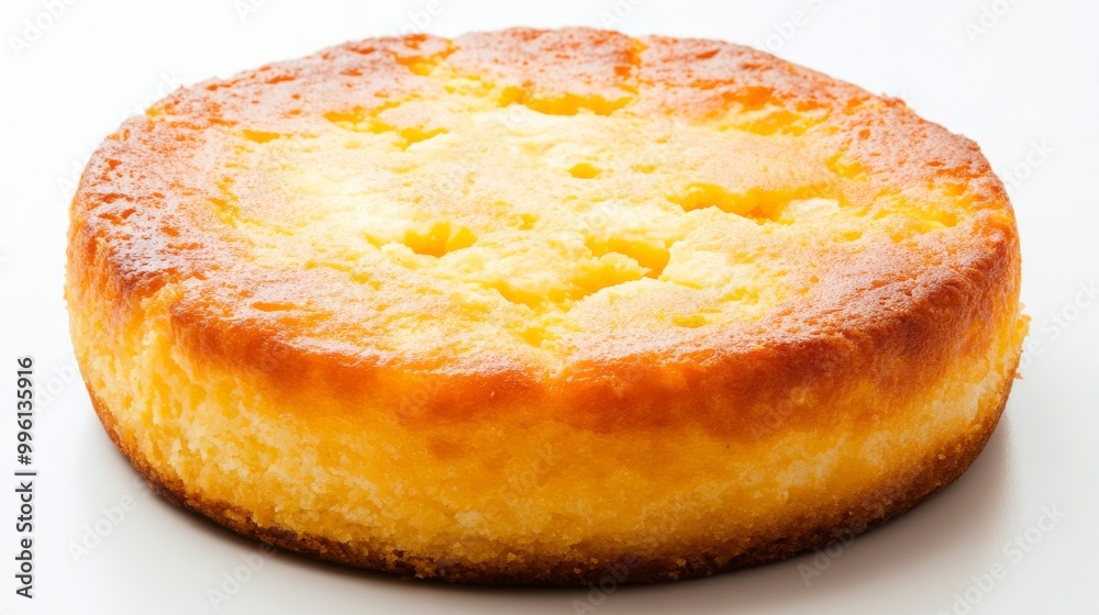 A round corn cake, baked at home, is a popular Brazilian treat. This one was served at a June party and looks delicious against a white background. A round corn cake, baked at home, is a popular Brazilian treat. This one was served at a June party and looks delicious against a white background.