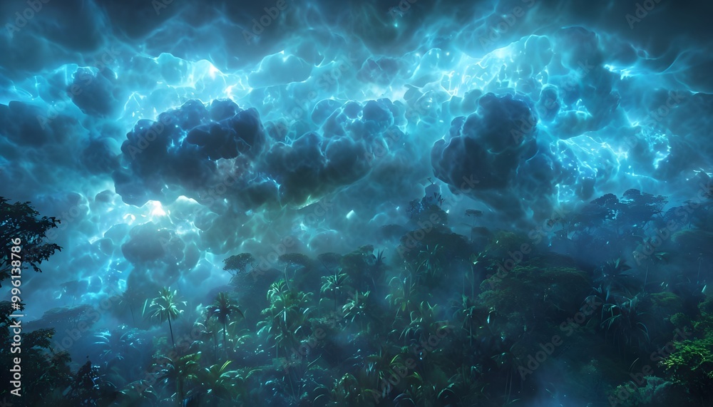 Bioluminescent Clouds Over a Jungle Bioluminescent Clouds Over a Jungle