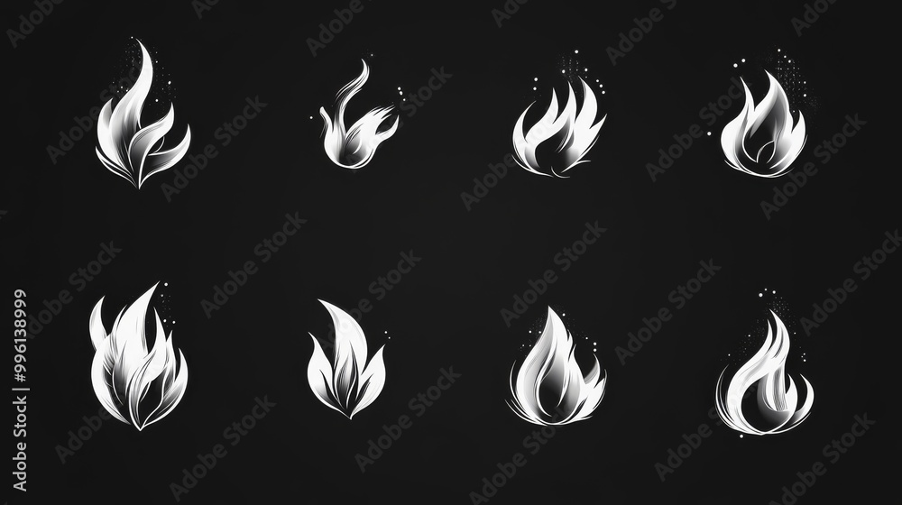 A set of fire icons in black, designed to be used in digital projects. A set of fire icons in black, designed to be used in digital projects.