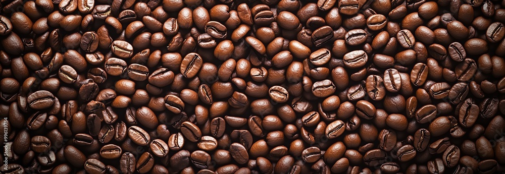 Fototapeta premium A close up of coffee beans with the idea of a coffee bean farm