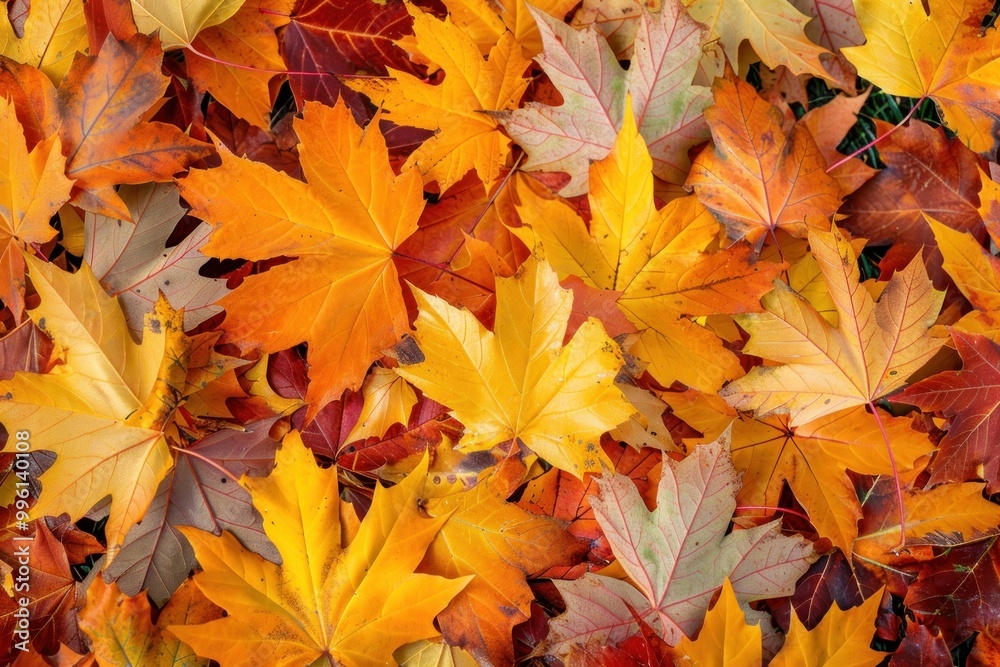 Flatlay autumn maple leaves leaf nature background.