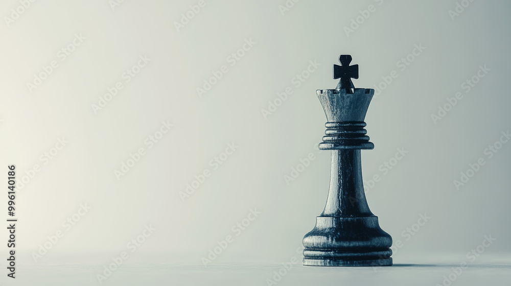 single chess king piece stands tall on light gray background, symbolizing strategy and power in game of chess. Its elegant design captures attention and evokes sense of competition single chess king piece stands tall on light gray background, symbolizing strategy and power in game of chess. Its elegant design captures attention and evokes sense of competition