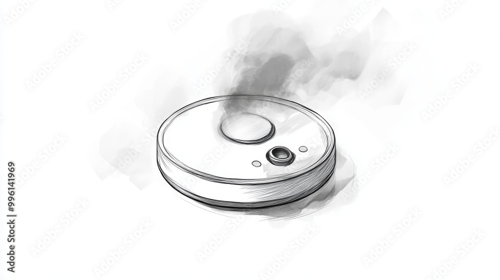 A simple drawing of a smoke alarm, standing out against a white backdrop. A simple drawing of a smoke alarm, standing out against a white backdrop.