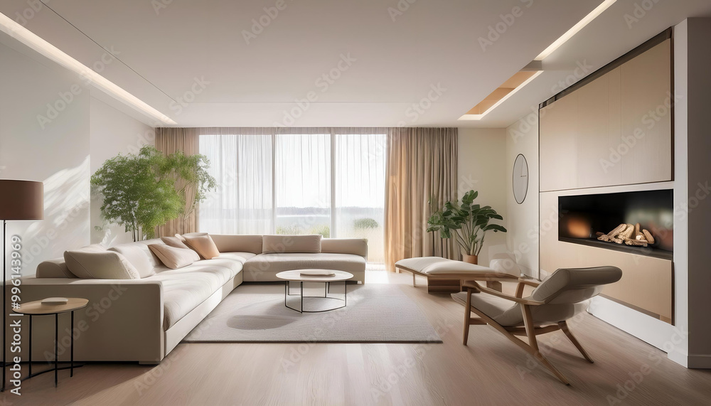 A simple living room with clean lines and neutral colors A simple living room with clean lines and neutral colors