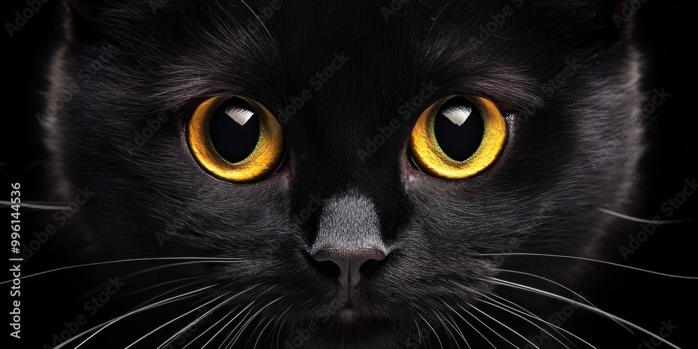 A close-up of a striking black cat with vibrant orange eyes. This image captures the essence of mystery and elegance, perfect for various design projects. Stunning detail and clarity. AI A close-up of a striking black cat with vibrant orange eyes. This image captures the essence of mystery and elegance, perfect for various design projects. Stunning detail and clarity. AI