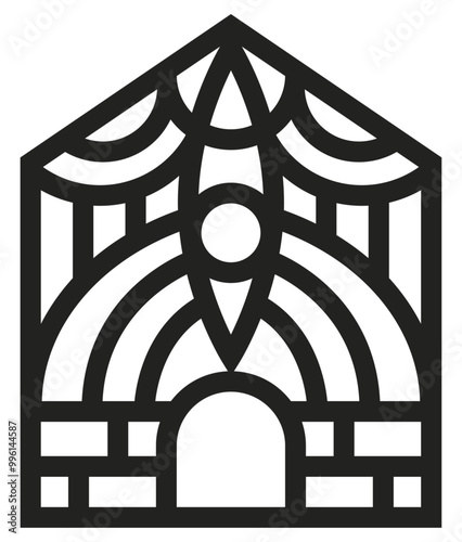 Forme de maison type bâtiment ou église, pour découpe laser et conception d'objet décoratif, vecteur lignes géométrique ornementales pour icônes ou conception graphique