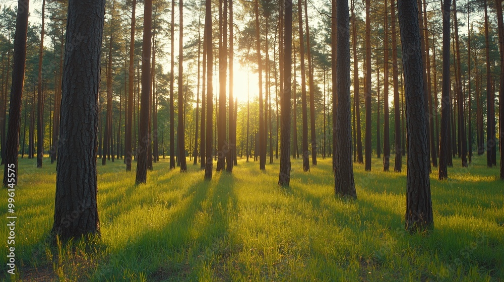 Obraz premium A forest with trees and grass