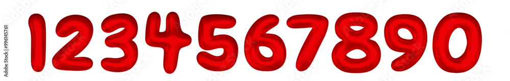 Red numbers from 0 to 9. Set of bright spherical figures. Realistic 3d design. vector illustration Red numbers from 0 to 9. Set of bright spherical figures. Realistic 3d design. vector illustration