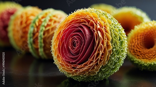 Abstract floral spheres in vibrant colors.